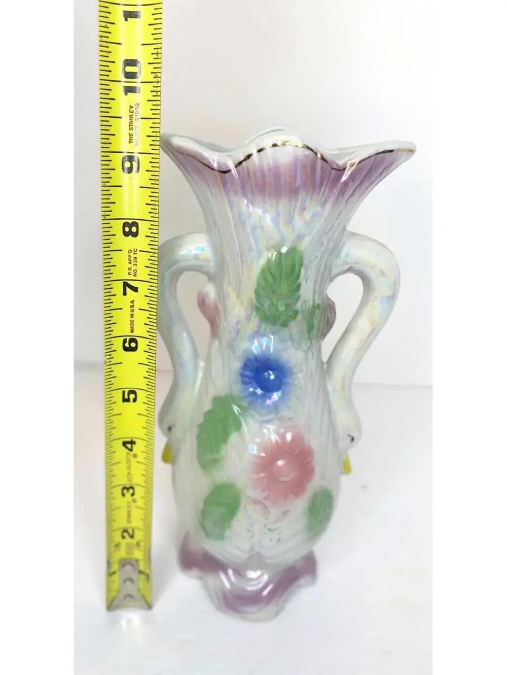 Vintage Ceramic Double Swan Vase Floral Decor Thailand